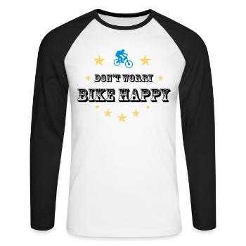 Don't worry bike happy - Unisex Baseballshirt langarm - Weiß/Schwarz - Vorne - Nik (191cm)