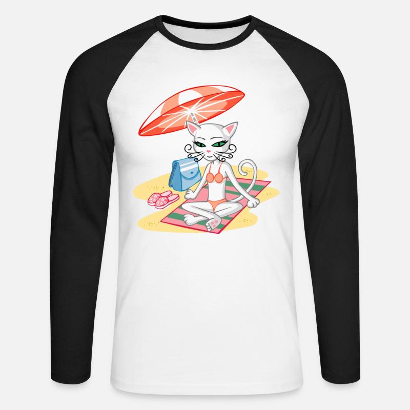 Cat on the beach - Unisex Baseballshirt langarm - Weiß/Schwarz