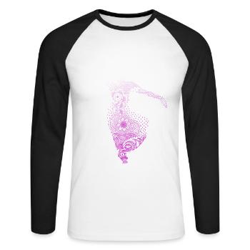 danse yoga temple Mandala méditation Inde shanti - T-shirt baseball manches longues Homme - blanc/noir - Devant - Nik (191cm)