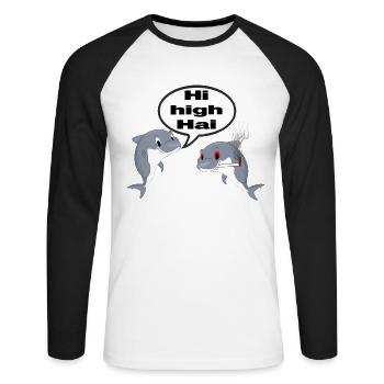 Hi high Hai - Unisex Baseballshirt langarm - Weiß/Schwarz - Vorne - Nik (191cm)