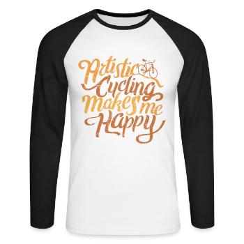 Kunstrad, Kunstradfahren,  Makes Me Happy - Unisex Baseballshirt langarm - Weiß/Schwarz - Vorne - Nik (191cm)