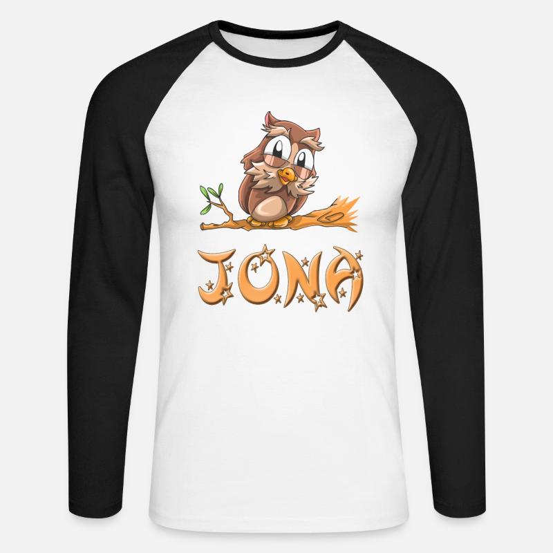 Eule Jona - Unisex Baseballshirt langarm - Weiß/Schwarz