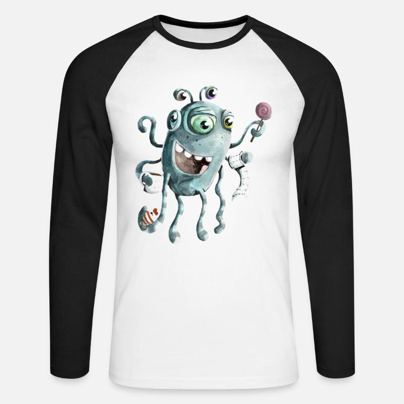 Mostro divertente del mare profondo - Maglia da baseball a manica lunga da uomo - bianco/nero