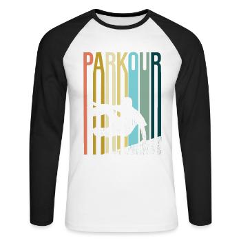 Parkour Rétro - T-shirt baseball manches longues Homme - blanc/noir - Devant - Nik (191cm)