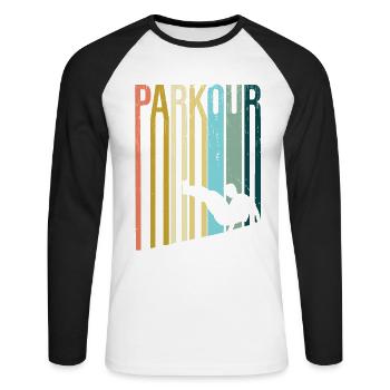 Parkour Rétro - T-shirt baseball manches longues Homme - blanc/noir - Devant - Nik (191cm)
