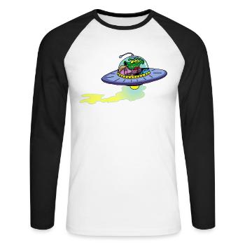 Vaisseau extraterrestre alien - T-shirt baseball manches longues Homme - blanc/noir - Devant - Nik (191cm)