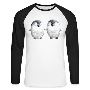 Best Friends Pinguine - Pinguin - Comic - Paar - Unisex Baseballshirt langarm - Weiß/Schwarz - Vorne - Nik (191cm)