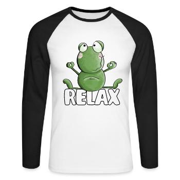 Yoga Relaxant Grenouille - Grenouilles - Crapaud - Quak - T-shirt baseball manches longues Homme - blanc/noir - Devant - Nik (191cm)