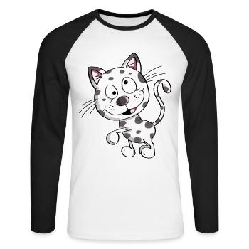 Knuffige Katze - Katzen - Kater - Stubentiger - Unisex Baseballshirt langarm - Weiß/Schwarz - Vorne - Nik (191cm)