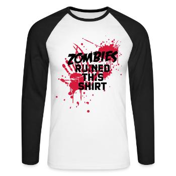 zombies runied this shirt - zombie blutflecken - Unisex Baseballshirt langarm - Weiß/Schwarz - Vorne - Nik (191cm)