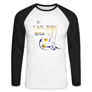 FC Carl Zeiss Jena - T-shirt baseball manches longues Homme - blanc/noir - Devant - Nik (191cm)