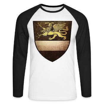 Rostock | Vintage Style | Greif - Unisex Baseballshirt langarm - Weiß/Schwarz - Vorne - Nik (191cm)