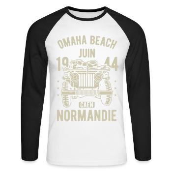 Omaha Beach Juin 1944 Caen Normandie - T-shirt baseball manches longues Homme - blanc/noir - Devant - Nik (191cm)