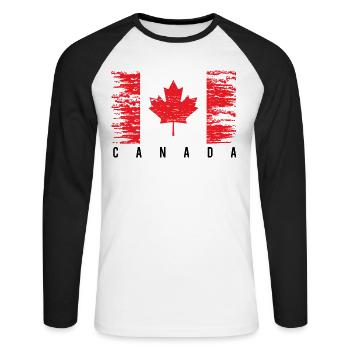 Grunge Canadian Flag - Unisex Long Sleeve Baseball T-Shirt - white/black - Front - Nik (191cm)
