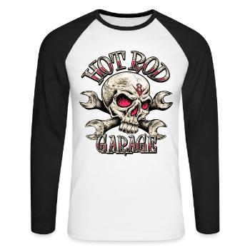 Hot Rod Garage V8 - Unisex Baseballshirt langarm - Weiß/Schwarz - Vorne - Nik (191cm)