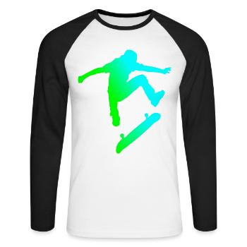 Skater - Unisex Baseballshirt langarm - Weiß/Schwarz - Vorne - Nik (191cm)