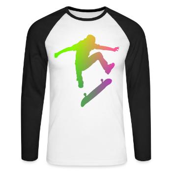 Skater - Unisex Baseballshirt langarm - Weiß/Schwarz - Vorne - Nik (191cm)