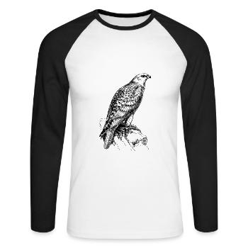 Cadeau de chemise de dessin chasse oiseau faucon - T-shirt baseball manches longues Homme - blanc/noir - Devant - Nik (191cm)