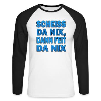 SCHEISS DA NIX - Unisex Baseballshirt langarm - Weiß/Schwarz - Vorne - Nik (191cm)