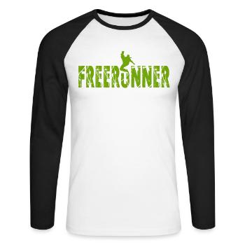 Athlète Parkour Free Run - T-shirt baseball manches longues Homme - blanc/noir - Devant - Nik (191cm)