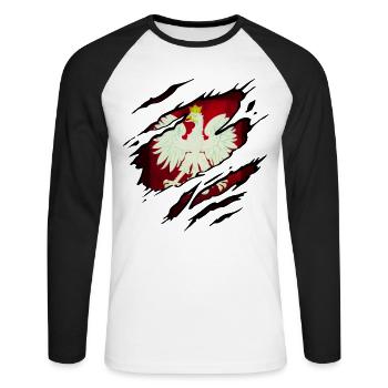 Pologne - T-shirt baseball manches longues Homme - blanc/noir - Devant - Nik (191cm)