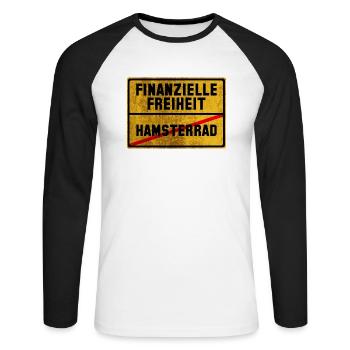 Plaque signalétique de la place financière de la roue de hamster - T-shirt baseball manches longues Homme - blanc/noir - Devant - Nik (191cm)