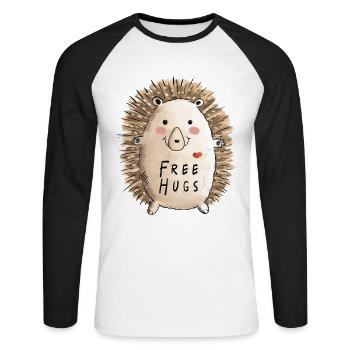 Free Hugs Igel I Kinder Comic Geschenk Herbst - Unisex Baseballshirt langarm - Weiß/Schwarz - Vorne - Nik (191cm)