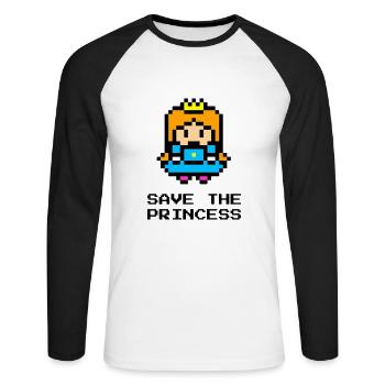funny retro gaming fun t-shirt 8bit Princess - Unisex Long Sleeve Baseball T-Shirt - white/black - Front - Nik (191cm)