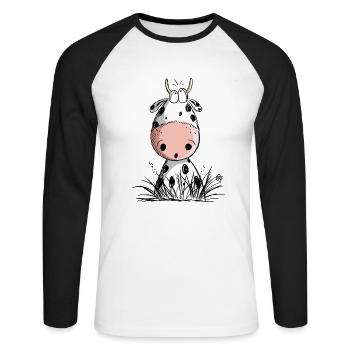 Encore une fois lundi vache je vaches je lundi chemise cadeau - T-shirt baseball manches longues Homme - blanc/noir - Devant - Nik (191cm)