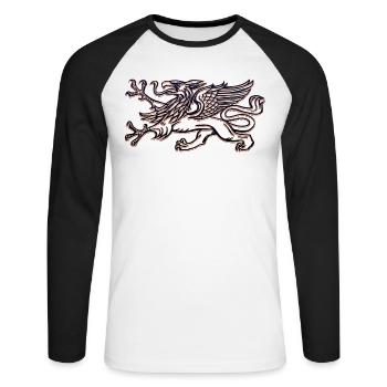 Rostocks Greif in 3D - Unisex Baseballshirt langarm - Weiß/Schwarz - Vorne - Nik (191cm)