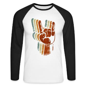 Rock Heavy Metal Hand Sign - Unisex Long Sleeve Baseball T-Shirt - white/black - Front - Nik (191cm)
