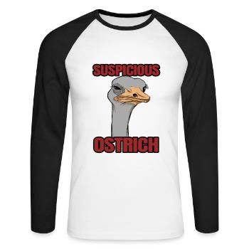 Humorvoller Schnappschuss mit Strauss Vogel - Unisex Baseballshirt langarm - Weiß/Schwarz - Vorne - Nik (191cm)