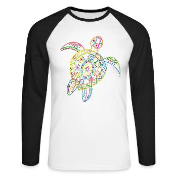 Tortue Tortue de mer Tribal Hawaii Vintage - T-shirt baseball manches longues Homme - blanc/noir - Devant - Nik (191cm)