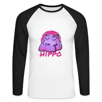 Niedliches Hippo mit rosa Schleife - Unisex Baseballshirt langarm - Weiß/Schwarz - Vorne - Nik (191cm)