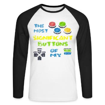 Jeu vidéo Jeu vidéo Jeux Hobby Cadeau - T-shirt baseball manches longues Homme - blanc/noir - Devant - Nik (191cm)