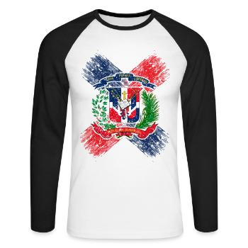 Dominikanische Republik - Unisex Baseballshirt langarm - Weiß/Schwarz - Vorne - Nik (191cm)