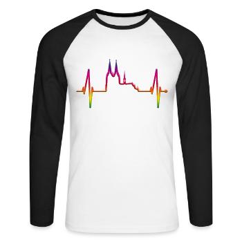 Cologne Heartbeat Skyline Cologne Cathedral LGBT Rainbow - Unisex Long Sleeve Baseball T-Shirt - white/black - Front - Nik (191cm)
