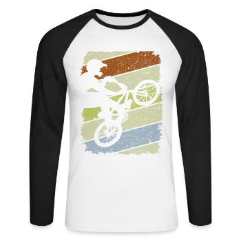 BMX - Idée cadeau BMX - BMX Bike - T-shirt baseball manches longues Homme - blanc/noir - Devant - Nik (191cm)