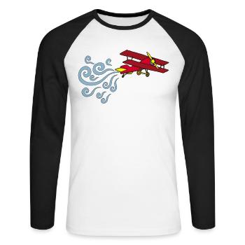 Avion vintage - T-shirt baseball manches longues Homme - blanc/noir - Devant - Nik (191cm)