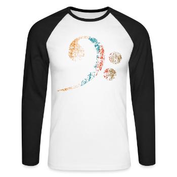 Clé basse, Basse Clef vintage distressed - T-shirt baseball manches longues Homme - blanc/noir - Devant - Nik (191cm)