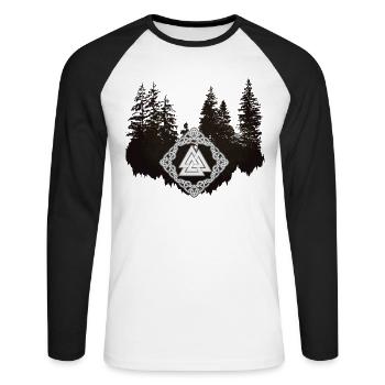 Valknut viking germani knots forest trees - Unisex Long Sleeve Baseball T-Shirt - white/black - Front - Nik (191cm)