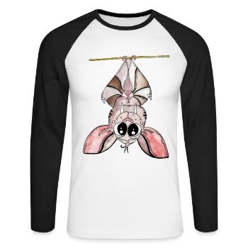 Kawaii Bat Neon Night - Unisex Long Sleeve Baseball T-Shirt - white/black - Front - Nik (191cm)