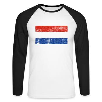 Drapeau Pays-Bas Drapeau Grunge Retro Vintage - T-shirt baseball manches longues Homme - blanc/noir - Devant - Nik (191cm)