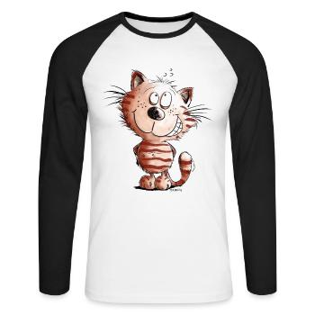 Little Naughty Cat I Cat Motif Comic Gift - Unisex Long Sleeve Baseball T-Shirt - white/black - Front - Nik (191cm)