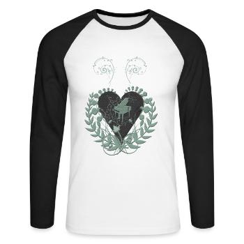 Elegantes Herz mit Klavier und Schlüssel auf Hintergrund - Unisex Baseballshirt langarm - Weiß/Schwarz - Vorne - Nik (191cm)