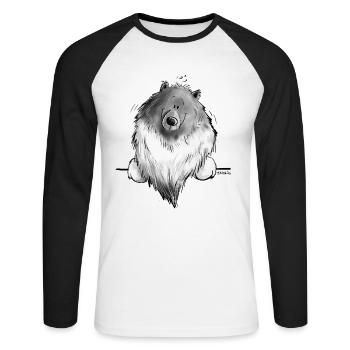 Cadeau drôle de chien de bande dessinée Wolfsspitz I - T-shirt baseball manches longues Homme - blanc/noir - Devant - Nik (191cm)