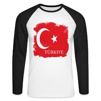 Türkische Flagge auf Kleidung Türkei Fahne Türkiye - Unisex Baseballshirt langarm - Weiß/Schwarz - Vorne - Nik (191cm)
