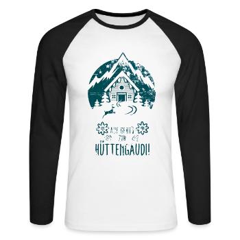 Hüttengaudi Skihütte und lustiger Spruch - Unisex Baseballshirt langarm - Weiß/Schwarz - Vorne - Nik (191cm)