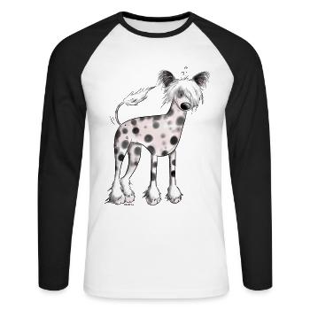 Drôle Chinois Naked Dog I Comic Dog - T-shirt baseball manches longues Homme - blanc/noir - Devant - Nik (191cm)