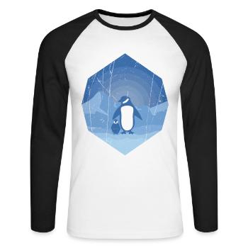 Pingouin mère avec bébé pingouin - design - T-shirt baseball manches longues Homme - blanc/noir - Devant - Nik (191cm)